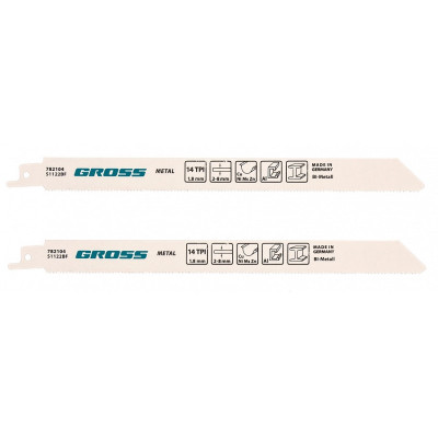 Полотна по металлу GROSS для сабельной пилы 4416 - S1122BF, 210 x 1,8 мм, 2 шт 782104 Полотна по металлу GROSS для сабельной пилы 4416 - S1122BF, 210 x 1,8 мм, 2 шт 782104