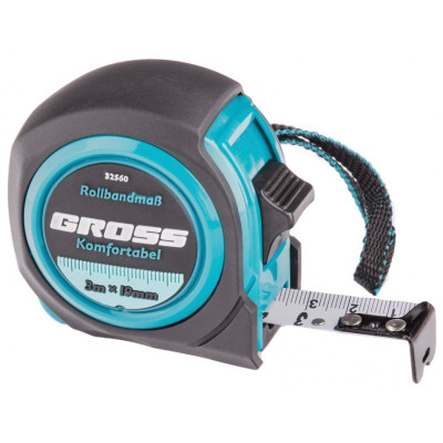 Рулетка Komfortabel 3 м х 19 мм, обрезиненный корпус GROSS 32560
