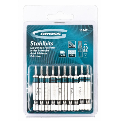 Набор бит GROSS TORX 8х50, сталь S2, 10 шт 11467